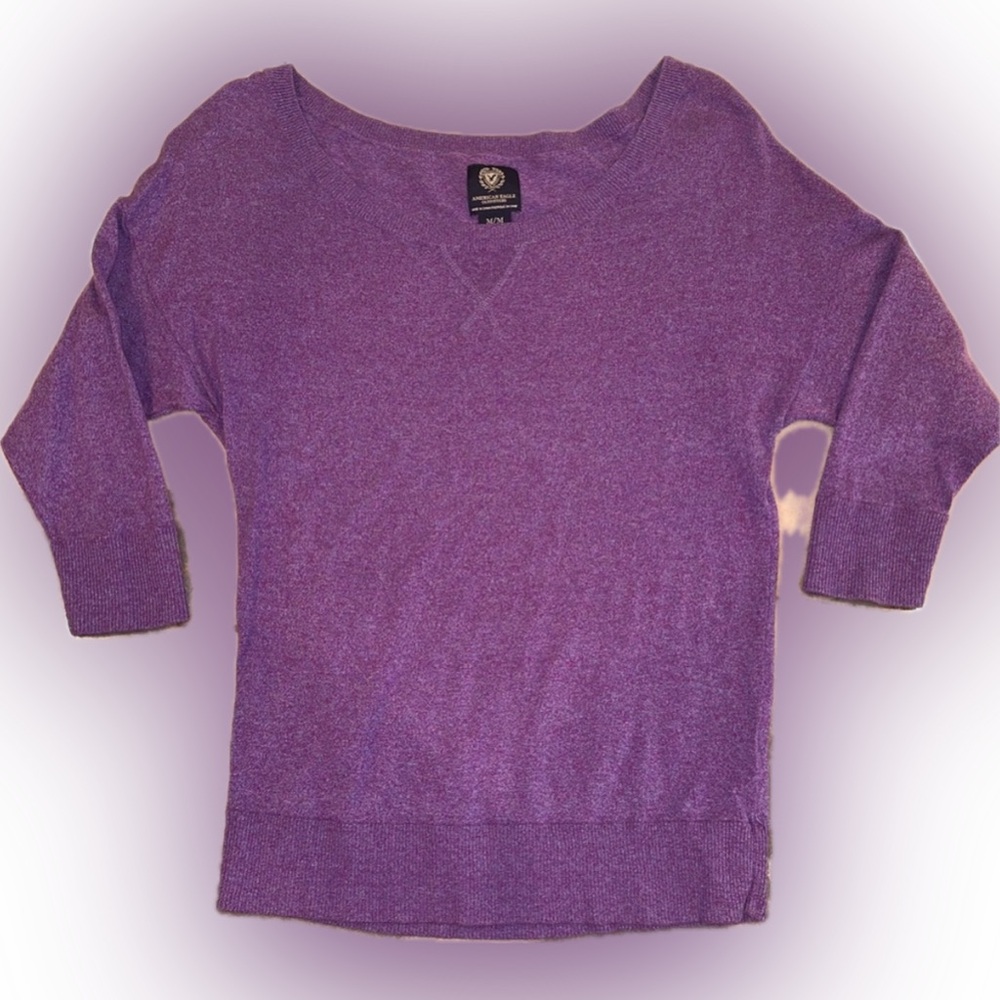 American Eagle‎ Quarter Length Sleeves Purple Round Neck Sweater Size Medium